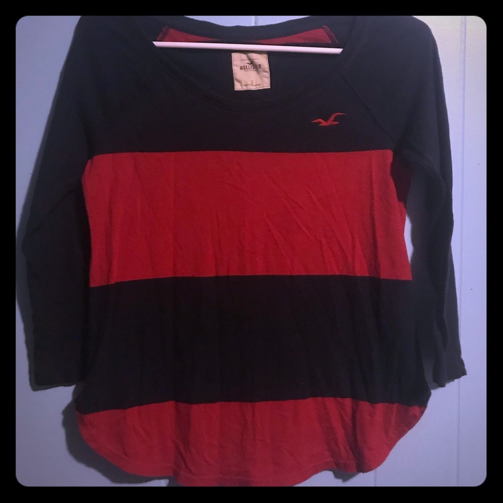 (5/$30) hollister red & dark blue striped shirt (SM)